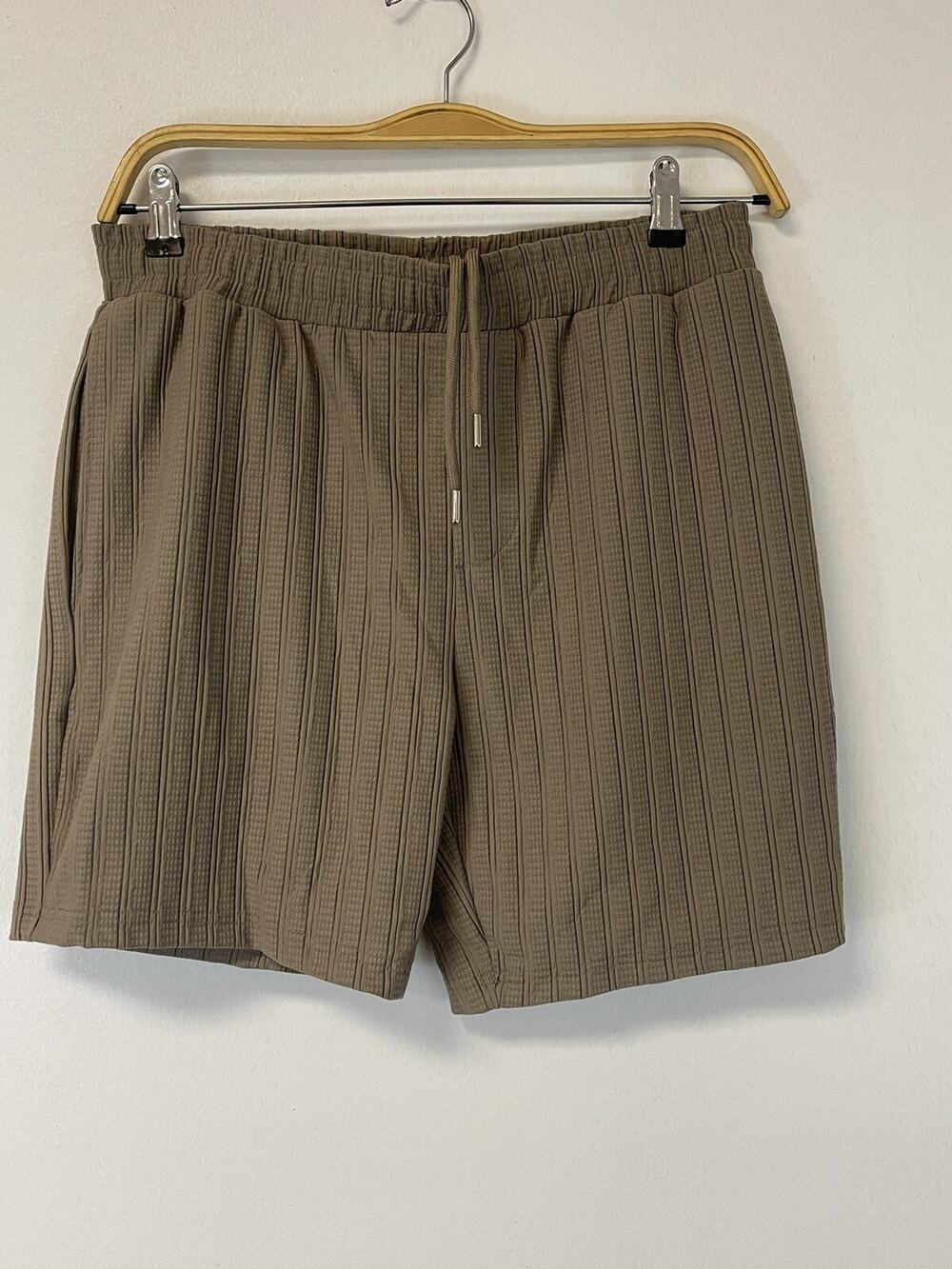 River Island Shorts Mens 2XS Brown Striped Stretch Elastic Waist Unisex N4